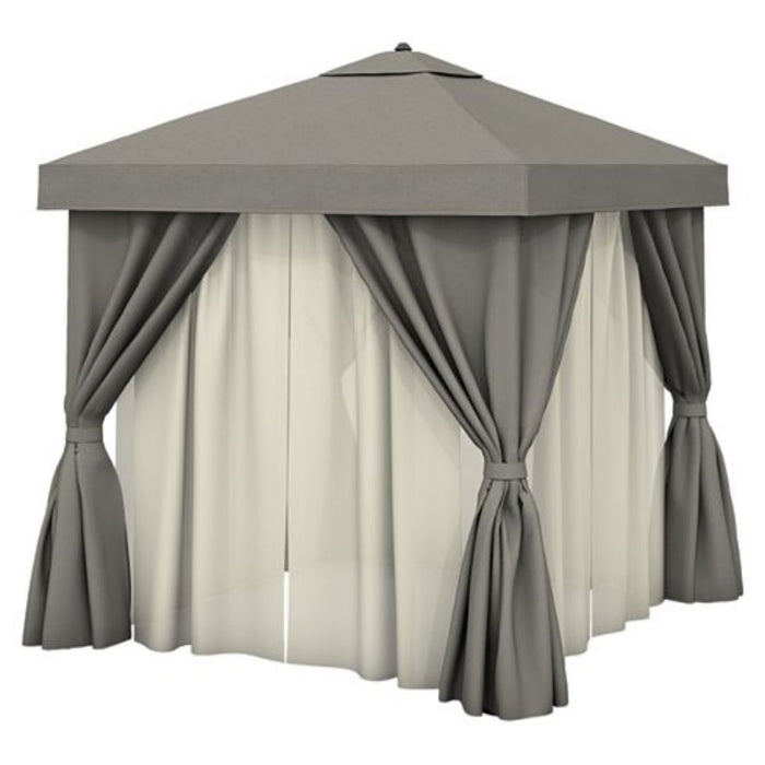 Aluminum Cabana, 10' Square w/ Fabric Curtains, Sheer Curtain Rods & Vent