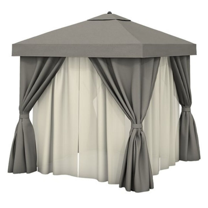 Aluminum Cabana, 12' Square w/ Fabric Curtains, Sheer Curtain Rods & Vent