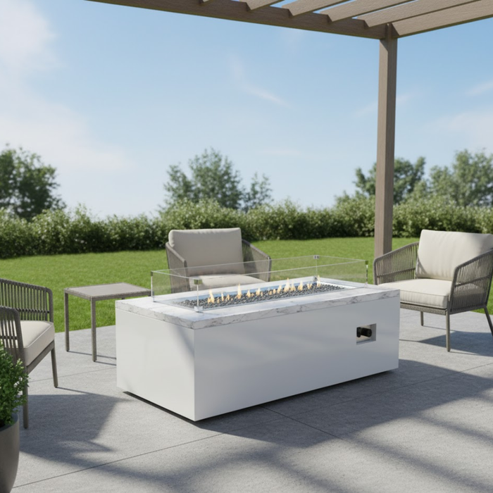 White Carrara Marble Rectangular Fire Table